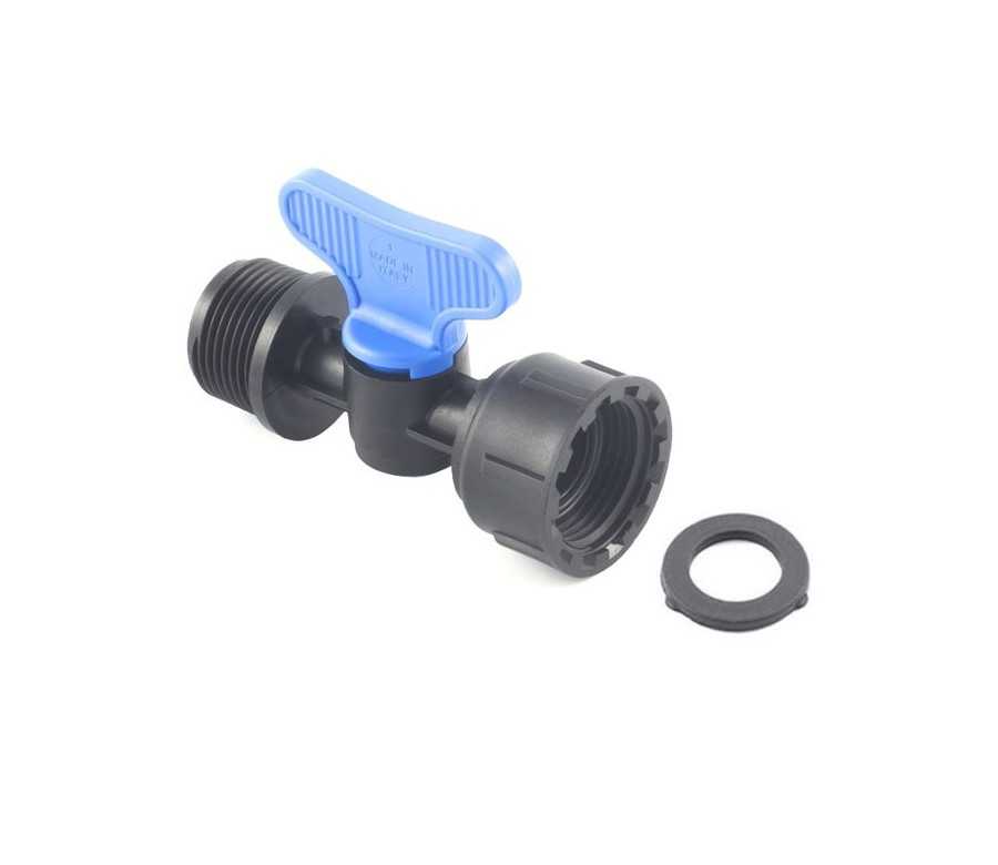 Valvola con attacchi filettati maschio-femmina con ghiera a folle