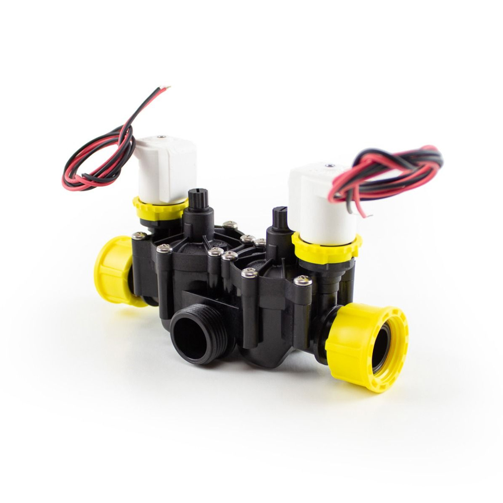 COLLETTORE A CROCE 2 ELETTROVALVOLE Solenoide 9V/12V-1"